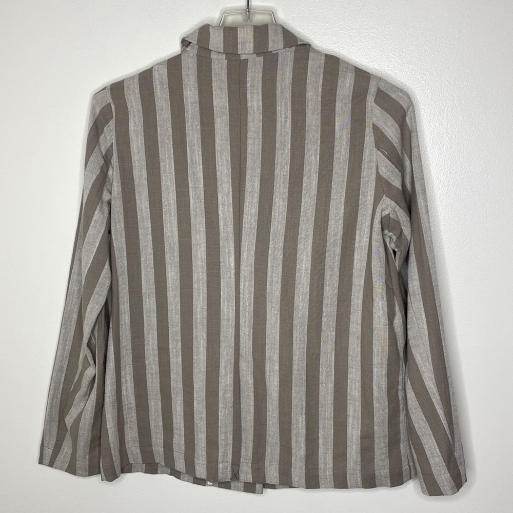 Gray Striped Linen Rayon Blazer Jacket Size Medium By Fashion On Earth - Picture 4 of 11